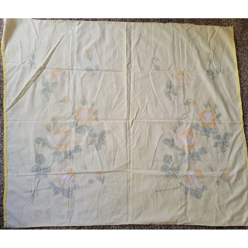 Yellow Roses Tablecloth Vintage 49”x42” Handmade from Flat Sheet Bright Colors